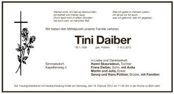 Traueranzeige von Tini Daiber von Pegnitz-Zeitung